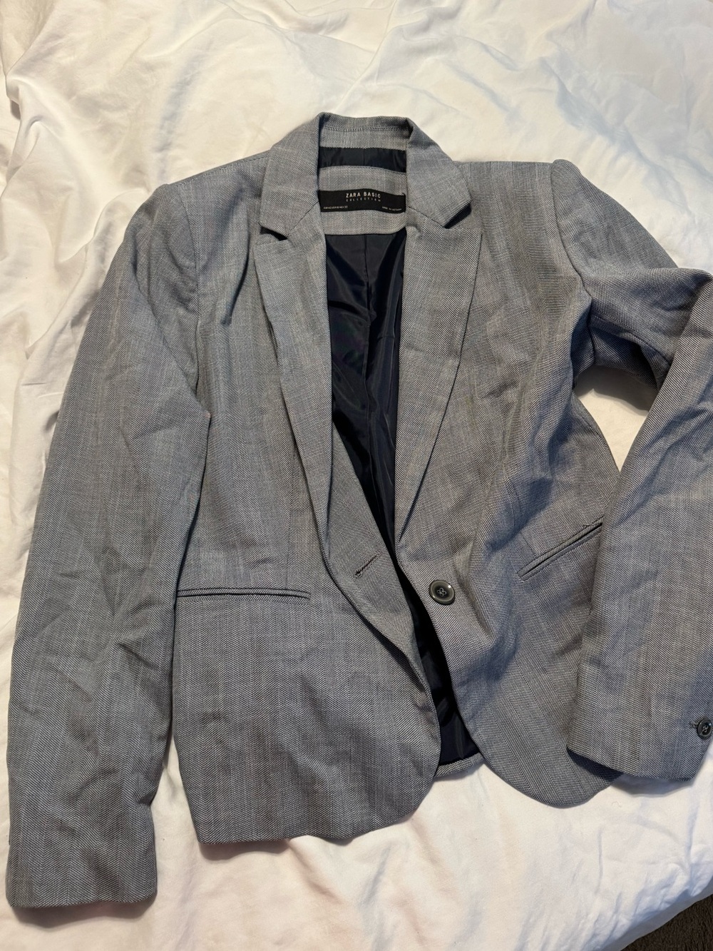 Zara Light Gray Single-Button Blazer